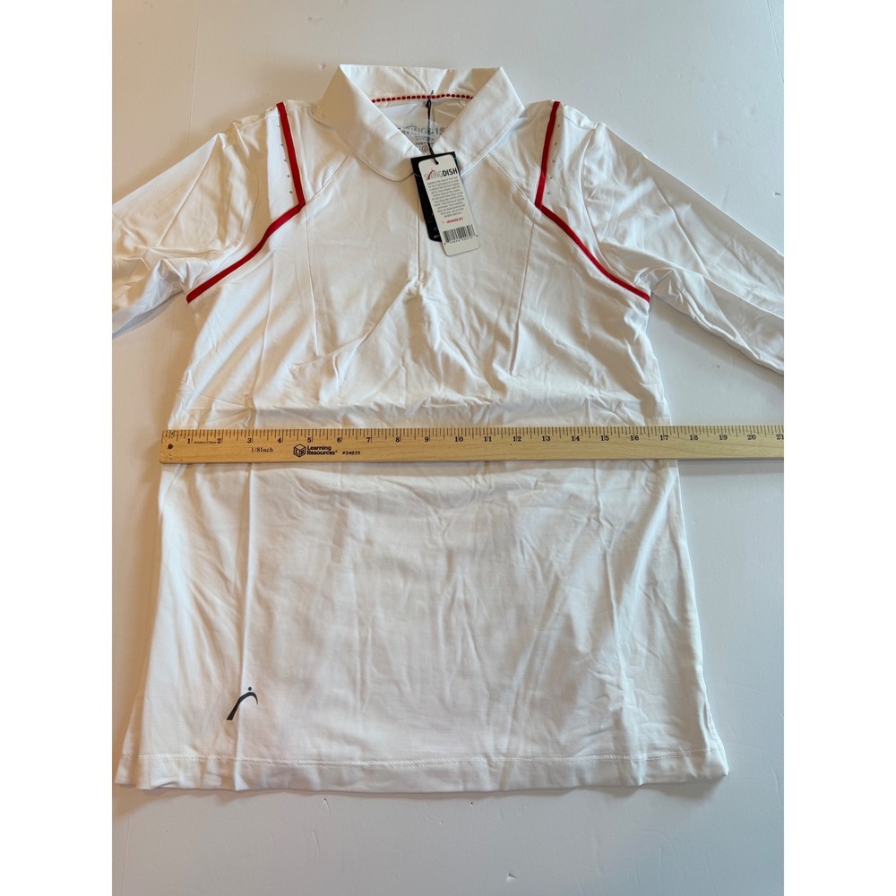 SwingDish Womens White Red Piping Rhinestone Golf Top Large NWT - Picture 4 of 6